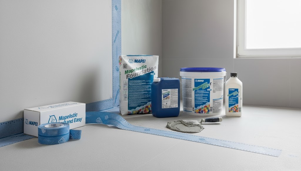 Instalační materiály Mapei pro sprchové žlaby – hydroizolace, silikony a těsnicí pásky | SPD Koupelny